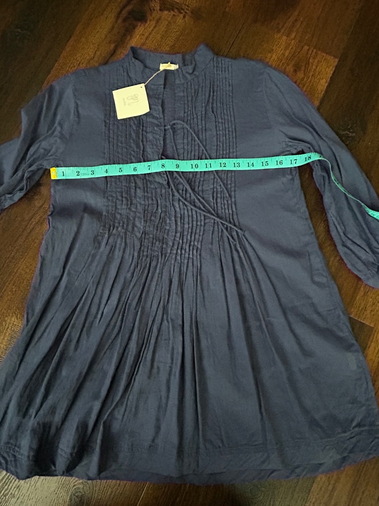Matta Nwt Cotton Tunic Blouse Blue Pintuck Tie Neck Boho Top Xs — image 6 of 7